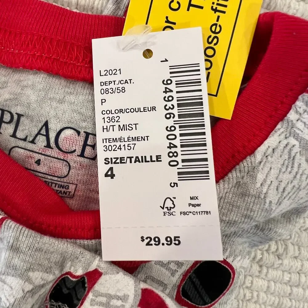 NWT Children's Place Kids Grey W/Cool Santa Glow Graphic Cotton Pajamas